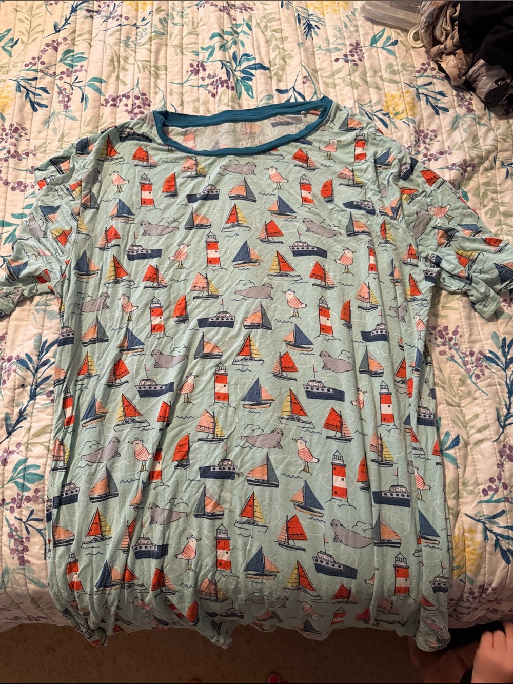 Little Sleepies Light Blue Nautical Sailboat & Lighthouse Print Tee